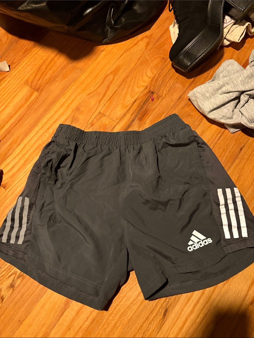 adidas Women’s Dark Gray Athletic Shorts with White Stripes